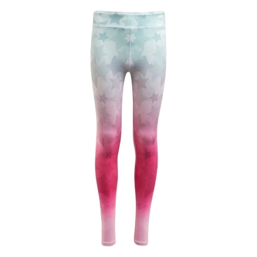 New! Marika Ombre Sage & Pink Stars Girls Active Athletic Leggings L 14/16